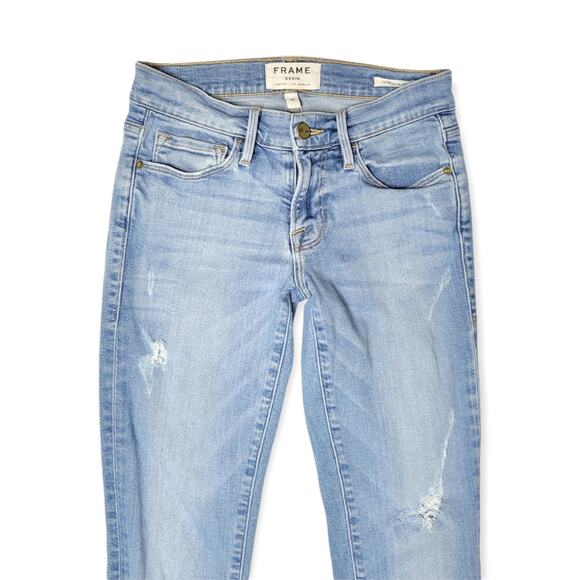 Frame Le Skinny de Jeanne Distressed Skinny Jeans Carson Light Wash Size 25 - Picture 6 of 10